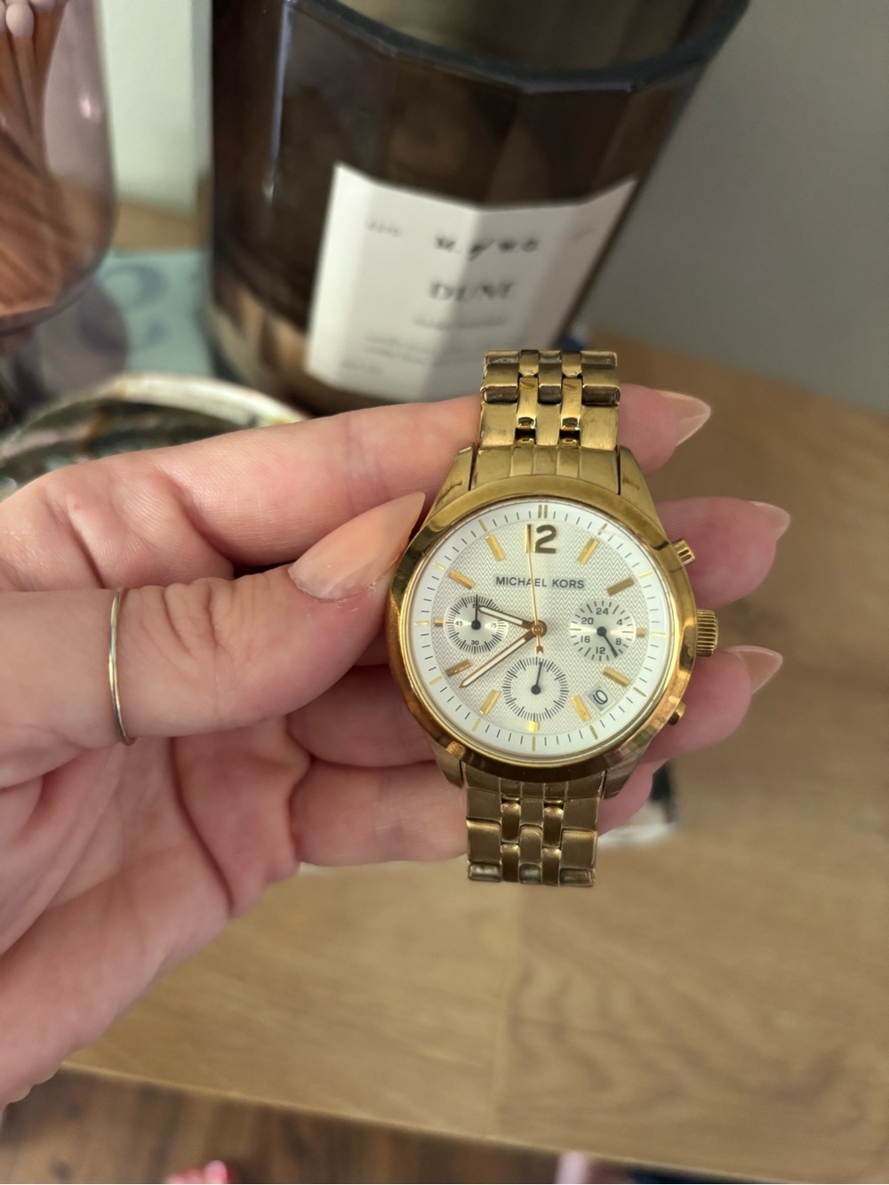 Michael Kors Gold and White Women's Chronograph Bracelet Watch